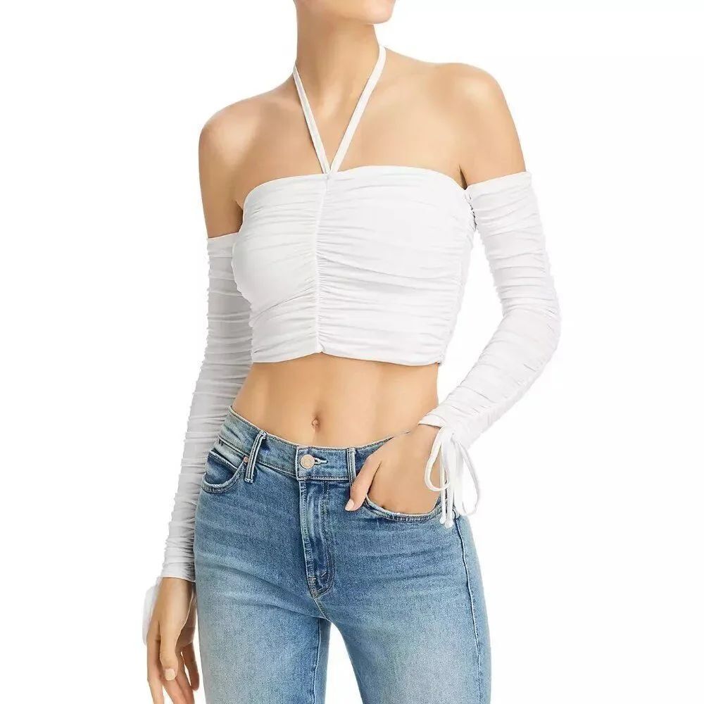 ✨ TIGER MIST ✨ Peta Ruched Cropped Top - [Medium, White]